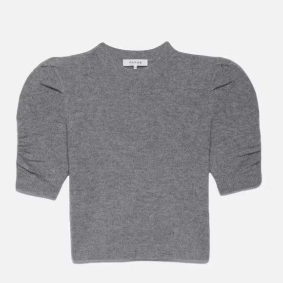 Frame Cashmere Ruched Short Puff Sleeve Sweater Dark Grey M - Picture 4 of 12